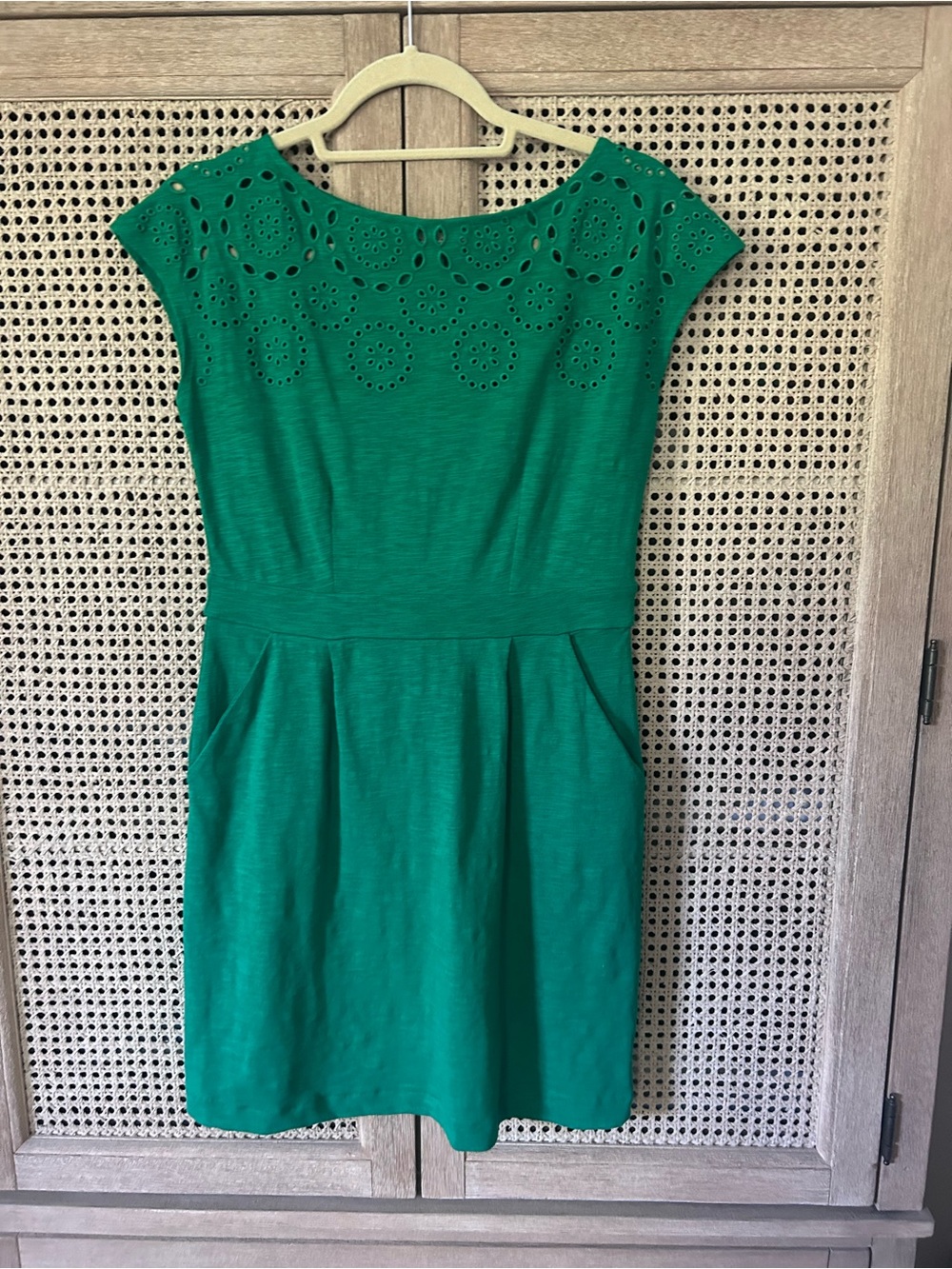 Boden Green Broderie Yoke Fit-and-Flare Dress